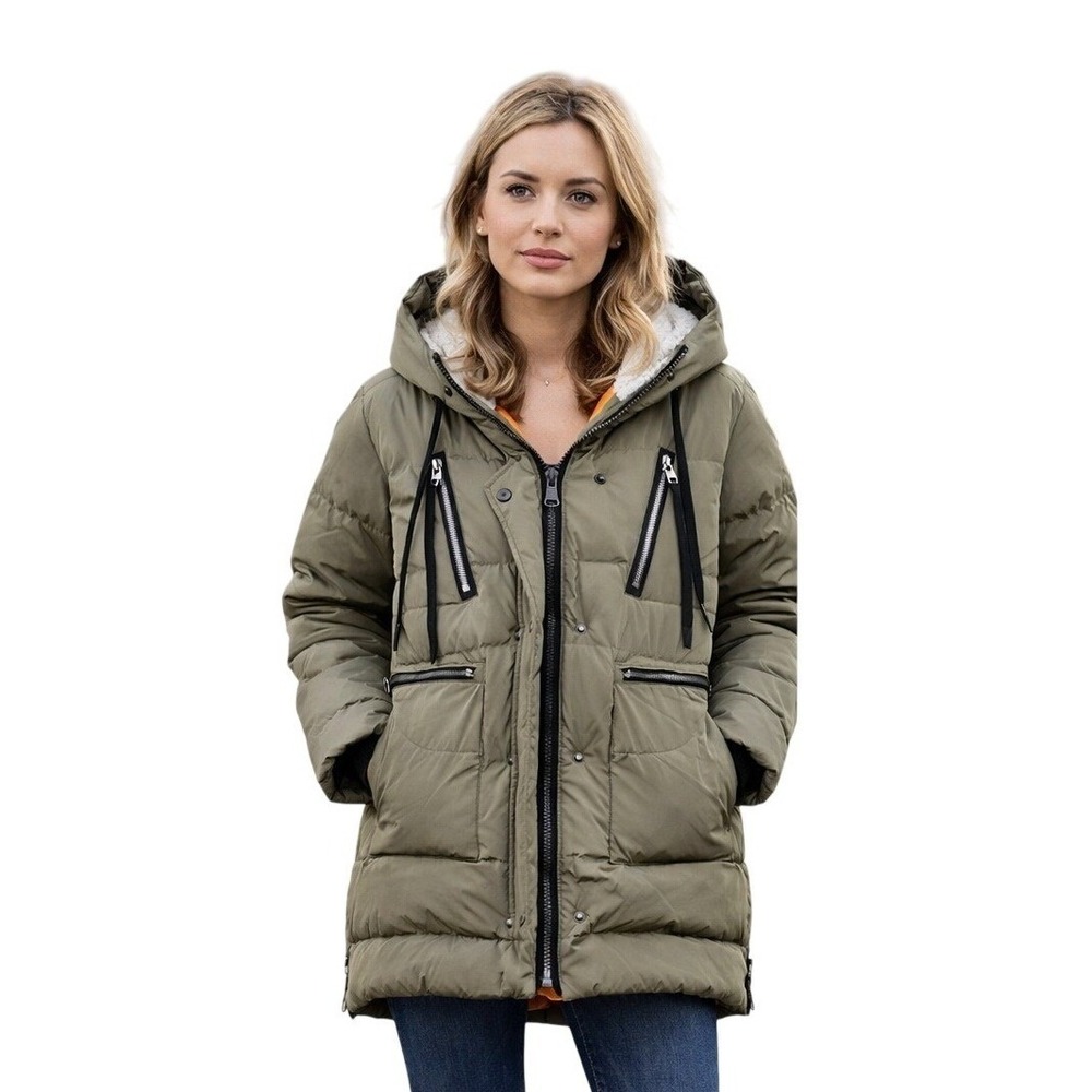 Orolay‎ Down Puffer Parka Jacket Hooded Olive Green Small Gorpcore Utility Warm